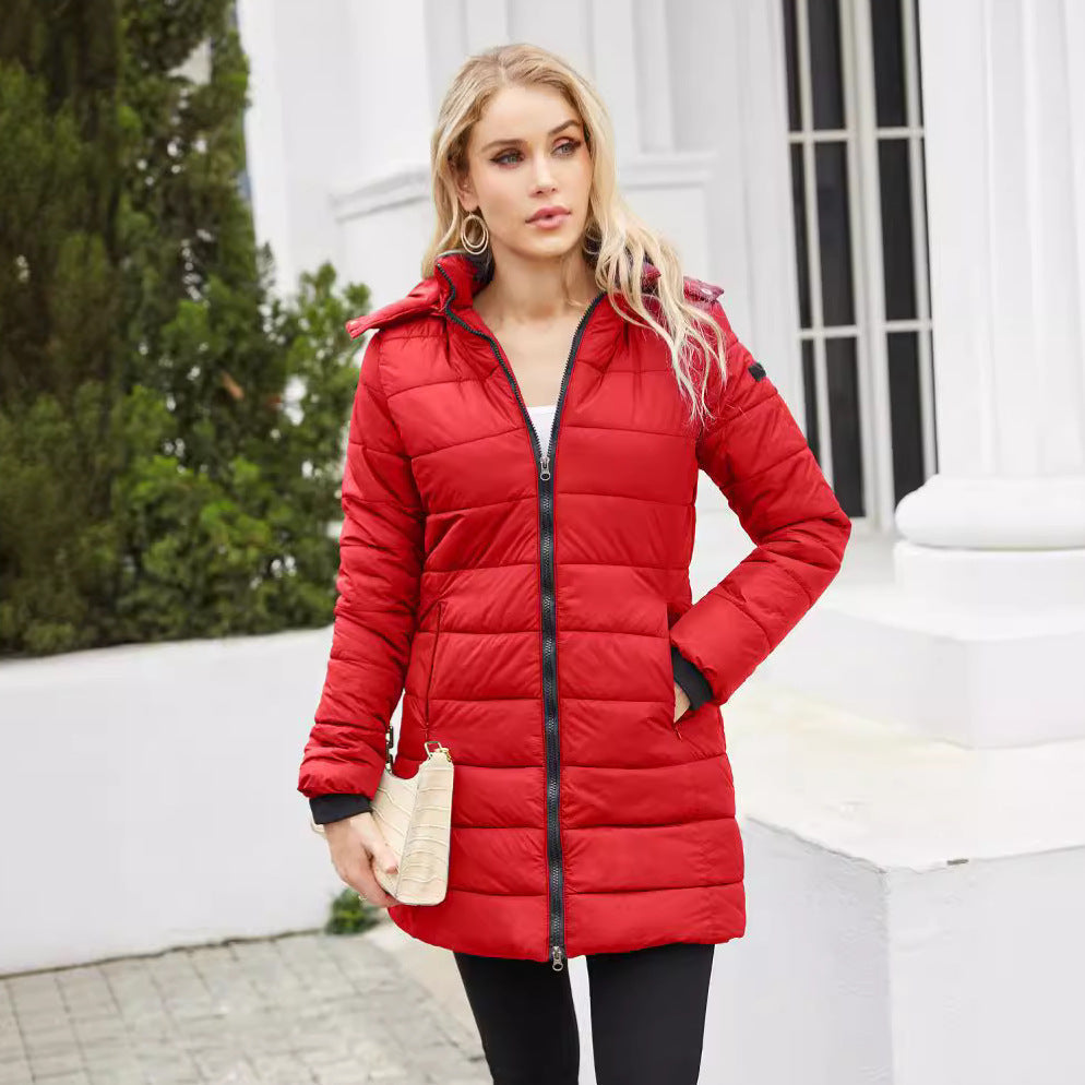 Quilted Waterproof Cotton Jacket for Women – Long Sleeves, Perfect for Winter